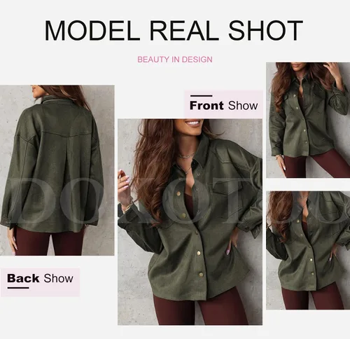 Vista 5 de Dokotoo Chaquetas para mujer, con botones, manga larga, casual, de gamuza sintética, abrigos
