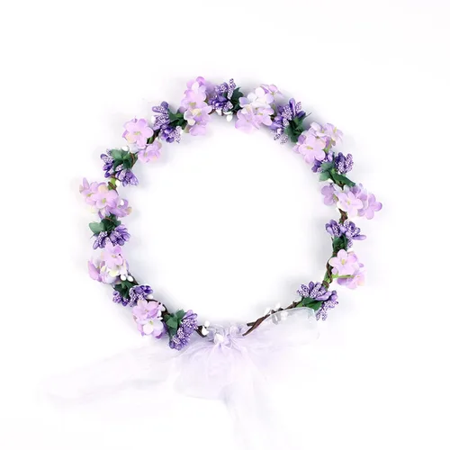 Vista 2 de UKYLIN Corona de flores para niñas corona de diadema de flores para boda baby shower fotos familiares y gala de fantasía estilo G-morado
