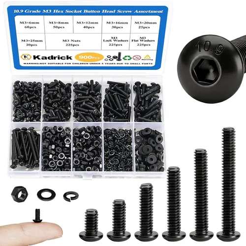 Vista 20 de Kadrick 1230 piezas de tornillos de acero inoxidable 304, surtido métrico M2 M3 M4 M5, kit de pernos de cabeza hexagonal de botón de 4mm-20mm