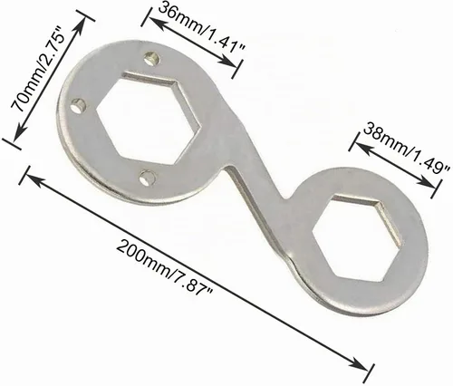 Vista 5 de Llave hexagonal de 36mm/1.41" 38mm/1.49" Herramienta de reparación de lavadora de hierro de doble extremo tono plateado (1 unidad)