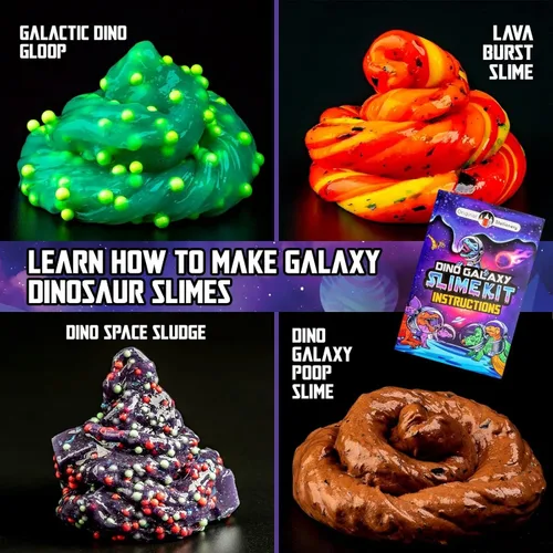 Vista 3 de Original Stationery Kit de slime de galaxia de dinosaurios para niños de 7 a 12 años, juego de slime DIY que brilla en la oscuridad con purpurina