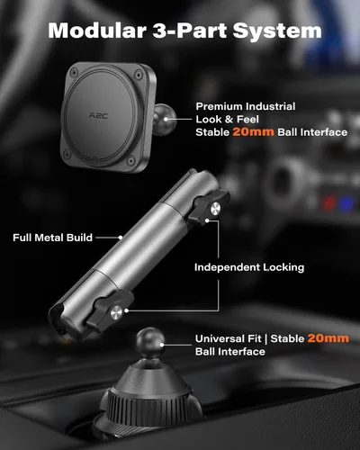Vista 6 de APPS2Car Soporte magnético resistente para teléfono, brazo de aluminio, imanes N55 de doble anillo, se adapta a portavasos de 3 a 4 pulgadas, rótula