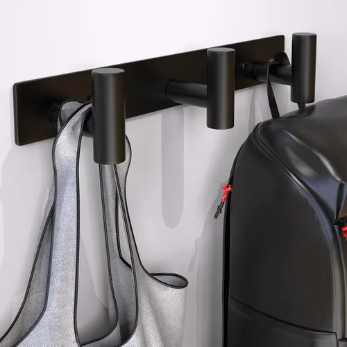 Vista 3 de Perchero de Pared Montado - 3 Ganchos, Ganchos de Pared de Acero Inoxidable Resistente para Toalla, Bolso de Abrigo, Perchero para Sombreros Negro