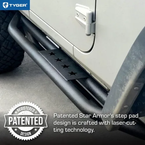 Vista 3 de TYGER kit de blindaje con estrellas para Jeep Wrangler JK 2 puertas 2007-2017 Negro texturado Estribo lateral Barras para laterales