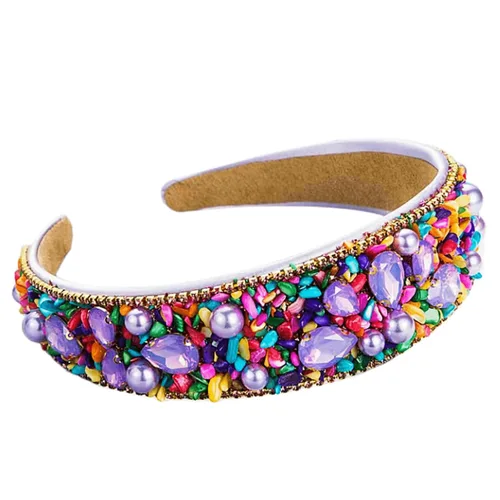Vista 21 de Diademas turquesa para mujeres y niñas, banda ancha antideslizante para la cabeza, bandas para la cabeza con nudo superior, diadema de perlas de Azul