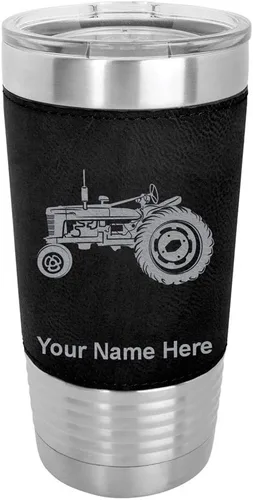 Vista 21 de LaserGram Vaso aislado al vacío de 20 onzas, Old Farm Tractor, grabado personalizado incluido (piel sintética, estilo béisbol) Engraved Gift, Faux