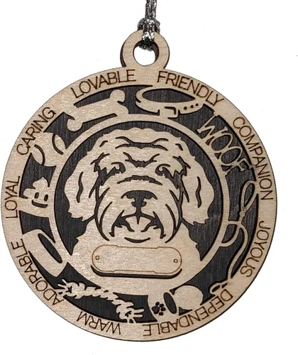 Vista 109 de Adorno de Navidad personalizado para perro Cavalier King Charles Spaniel, redondo de 3 pulgadas, madera cortada con láser de 2 capas, nombre y texto