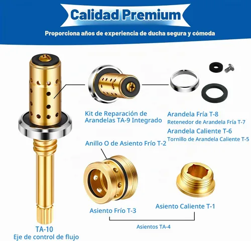 Vista 4 de Enhon Kit de reconstrucción de válvula de repuesto para REB-VALVE, compatible con válvula Temptrol Symmons, conjunto de husillo TA-10, asientos