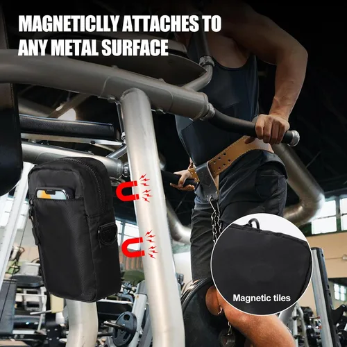Vista 2 de Bolsa magnética para gimnasio, pequeña bolsa de gimnasio para mujeres y hombres, soporte para botella de agua para gimnasio, bolsa de camiseta