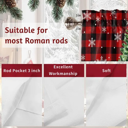 Vista 66 de Cenefa de cortina con lazo rojo de Navidad para ventanas, sala de estar, cocina, baño, granja, bolas de Navidad de acuarela con diseño de bayas