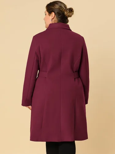 Vista 5 de Agnes Orinda Abrigo largo de invierno con cinturón de un solo pecho para mujer en talla grande