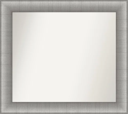 Vista 310 de Amanti Art Espejo de baño plateado para sobre el fregadero, 28 x 37 pulgadas, elegante espejo rectangular de peltre cepillado, marco de madera