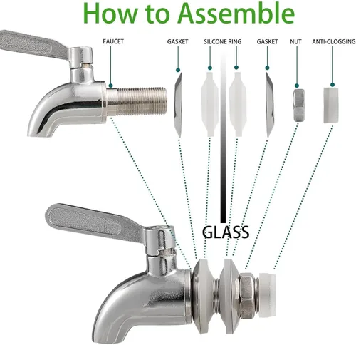 Vista 7 de Juego de 2 dispensadores de bebidas de vidrio para fiestas, dispensadores de bebidas de hielo de 1 galón con soporte, dispensador de jugo