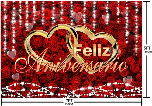 Vista 5 de AIBIIN Fondo de feliz aniversario de 7 x 5 pies, decoración de fiesta de feliz aniversario mexicano, flores rojas burdeos, fondo de fotografía