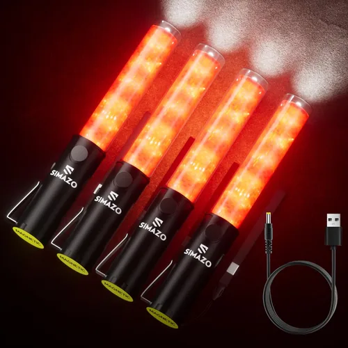 Vista 10 de Varita de Tráfico Recargable de 10 Pulgadas, Bastón de Control de Tráfico Rojo con LED Blanco en la Parte Superior, Varita de Marshalling Aéreo