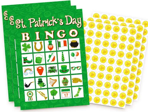 Vista 2 de Moon Boat 32Players - Juego de bingo del día de San Patricio para adultos, actividades de fiesta de trébol