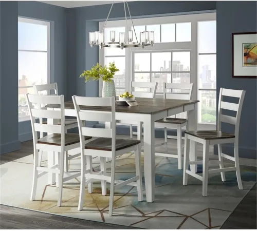 Vista 2 de Intercon Kona Taburete de bar con respaldo de escalera de 24 pulgadas con madera, juego de 2, gris y blanco