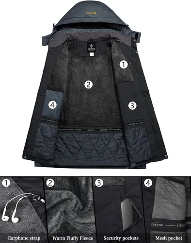 Vista 3 de GEMYSE Chaqueta impermeable de esquí de montaña para hombre, chaqueta de lluvia resistente al viento