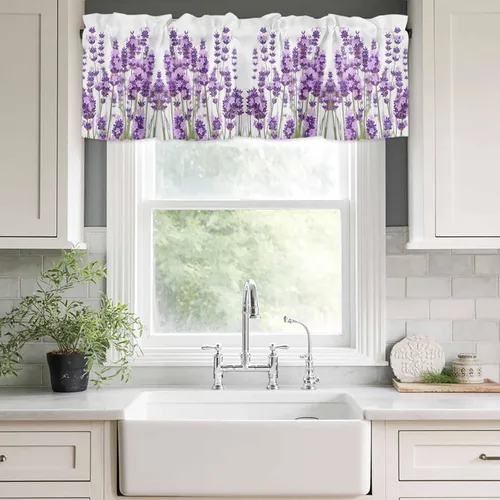 Vista 14 de Cenefa de primavera con amarre para ventanas de cocina, cenefas de cortina con lindos huevos coloridos de conejo, 42 x 12 pulgadas, 1 panel