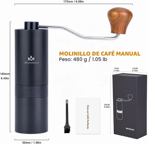 Vista 3 de Molinillo manual de grano de café interno ajustable ajuste doble posicionamiento de rodamientos, molinillos de café de rebabas de mano para uso