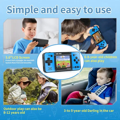 Vista 5 de Juego de mano para niños, 220 videojuegos retro precargados, reproductor de juegos portátil con batería recargable de pantalla LCD de 3.0 pulgadas