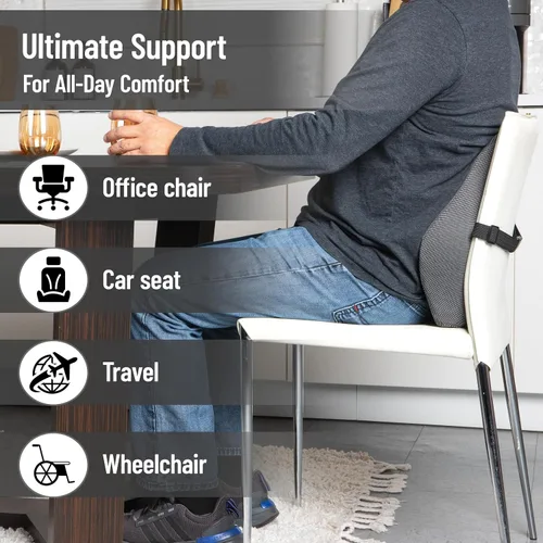 Vista 6 de Mind Reader Cojín de apoyo lumbar para silla de oficina y asiento de automóvil, espuma viscoelástica y núcleo de gel refrescante, tecnología