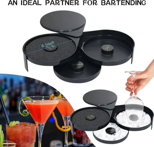 Vista 3 de 28 piezas de suministros de bartending bandeja para decorar con tapa, barra de 3 niveles, 14 vertedores de botellas de licor, 2 botellas de plástico