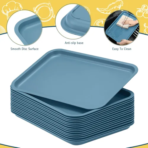 Vista 3 de 20 bandejas de comida rápida de 10 x 14 pulgadas, bandejas rectangulares de plástico para cafetería, bandejas de cafetería estándar a granel