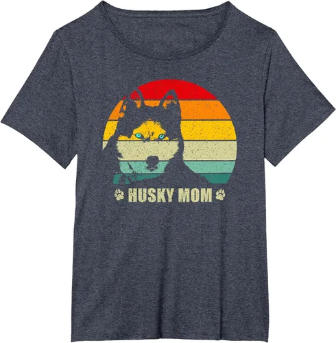 Vista 10 de Husky Mom Retro Dog Lover Mother Siberian Huskies Tee Women T-Shirt Asphalt Grey