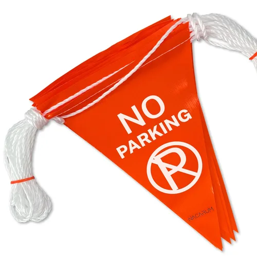 Vista 3 de Bandera de banderín con texto en inglés "No Parking", naranja fluorescente, ideal para estacionamientos y áreas al aire libre 【37 pies】