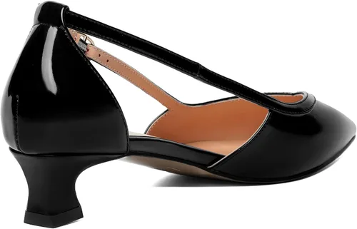 Vista 5 de ROSERWISH Zapatos de vestir de tacón bajo con hebilla de moda para mujer, para boda, fiesta, puntiaguda, patente, gatito, zapatos de vestir de 1.5