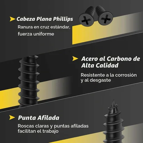 Vista 3 de Tornillos para madera de 1/2 pulgada, FIXLINK Tornillos para madera negros Phillips de cabeza plana premium 135 PCS, autorroscantes