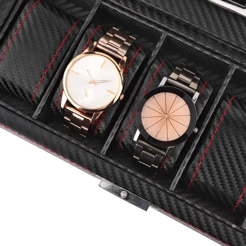 Vista 5 de TOPINCN Caja de reloj grande 5 para hombre de cuero negro con pantalla de cristal superior organizador de joyería