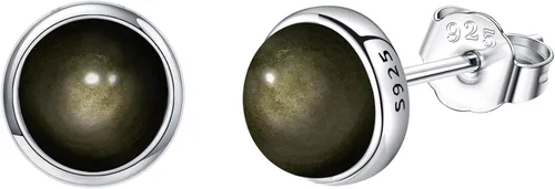 Vista 9 de Larimar/Aguamarina/Lapislázuli/Ágata de Musgo/Amatista/Turquesa/Ónix/Ojo de Tigre/Piedra de Luna/Labradorita/Cuarzo Rosa Aretes de Botón de Plata