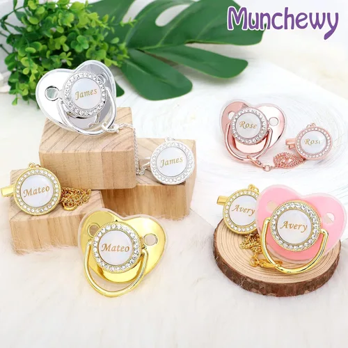 Vista 9 de Chupete personalizado con nombre, juego de chupete personalizado con caja de regalo, chupete de lujo con cristales brillantes, regalo ideal