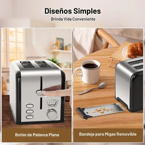 Vista 4 de YSSOA Tostadora de 2 rebanadas con ranura extra ancha y bandeja extraíble para migas, 5 ajustes de tostado y 3 funciones Negro