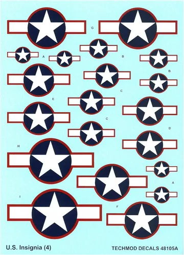 Vista 4 de Techmod 48105 1/48 Insignia Nacional de los Estados Unidos de junio de 1943 a julio de 1943 Wet Decal WWII
