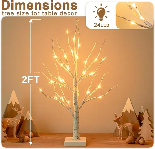 Vista 8 de EAMBRITE Árbol de abedul iluminado para decoración de Navidad para interiores para el hogar, paquete de 24 luces LED, funciona con baterías/USB