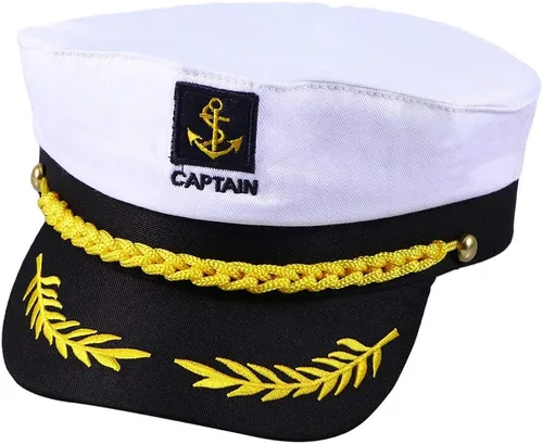 Vista 8 de Sombrero de capitán de yate para adulto, diseño de capitán marinero, color blanco