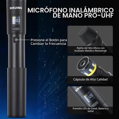 Vista 3 de Sistema de micrófono inalámbrico UHF de 4 canales con micrófonos de mano inalámbricos, frecuencias ajustables de 4 x 50, ideal para reuniones