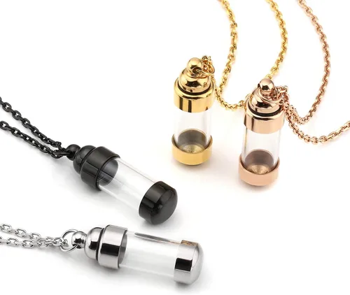 Vista 6 de Zysta Acrylic Cylinder Urn Necklaces for Ashes Clear Glass Tube Vial Creamation Necklace Ash Urns Locket Pendant Keepsake Memorial Jewelry