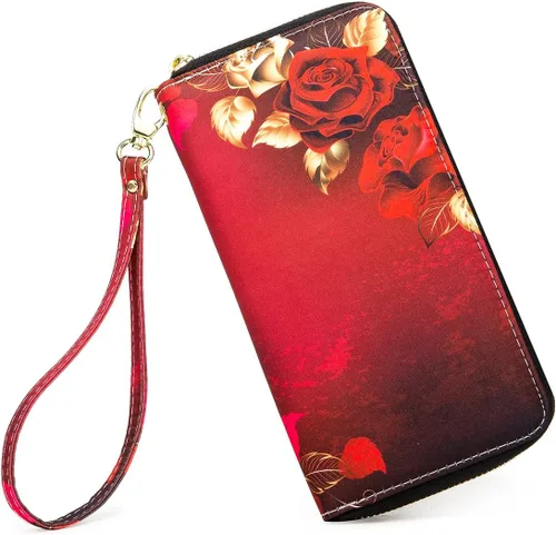 Vista 26 de Cartera de mano para mujer, estilo bohemio, con RFID, elegante, espaciosa con correa para viajes, capacidad para tarjetas, teléfono, dinero