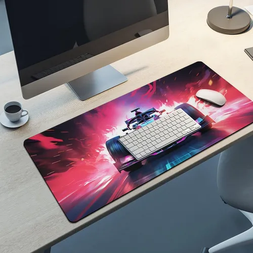Vista 5 de Alfombrilla de mouse grande F1 Racing Flame Cyber Synthwave Vaporwave Accesorios para computadora, juegos de oficina, suministros de decoración