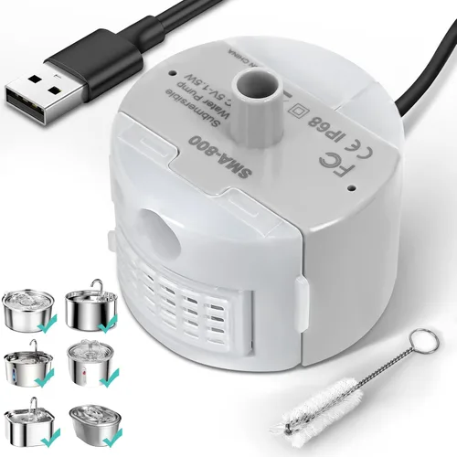 Vista 13 de Bomba de repuesto ultrasilenciosa para fuentes de agua de acero inoxidable para gatos, motor SMA-800, segura y fácil de limpiar con bajo voltaje DC