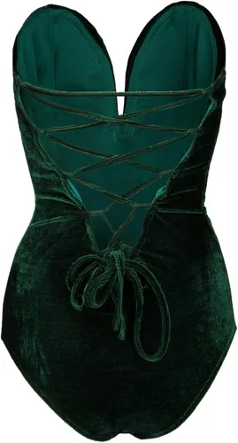 Vista 2 de Choies - Body de terciopelo para mujer, color negro, espalda cruzada, sin tirantes.