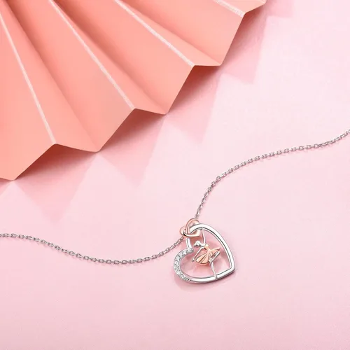 Vista 2 de Collar de plata de ley 925 con forma de corazón para bailarina, bailarina, silueta de bailarina, regalo para mujer