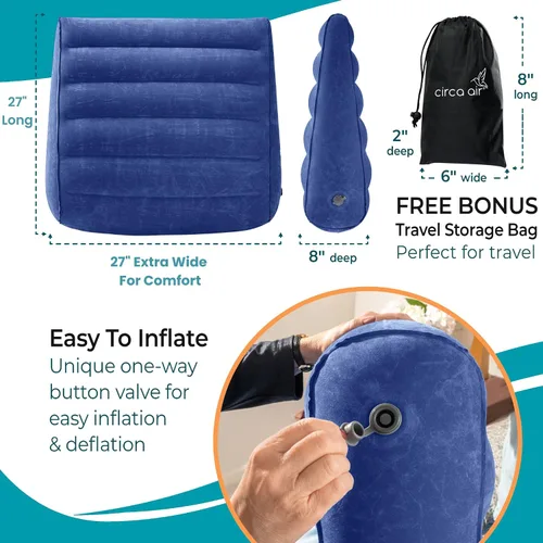 Vista 3 de Circa Air Almohada inflable triangular para viajes, extra ancha de 27 pulgadas, almohada de cuña de viaje con funda, elevada para dormir, reflujo