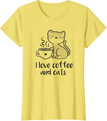 Vista 20 de I love coffee and cats Tazas de granos de café Camiseta de gato café, Blanco, S