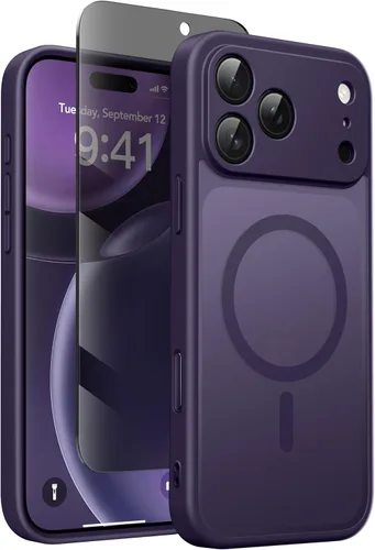 Vista 22 de GolbinBox - Funda magnética para iPhone 13 Pro Max, compatible con MagSafe, protección de cámara, protector de privacidad, funda translúcida mate, a