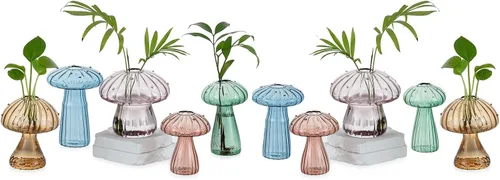 Vista 10 de Glasseam Estaciones de propagación de hongos para plantas: bonitas macetas de vidrio sopladas a mano de colores para plantas de interior, 5 frascos